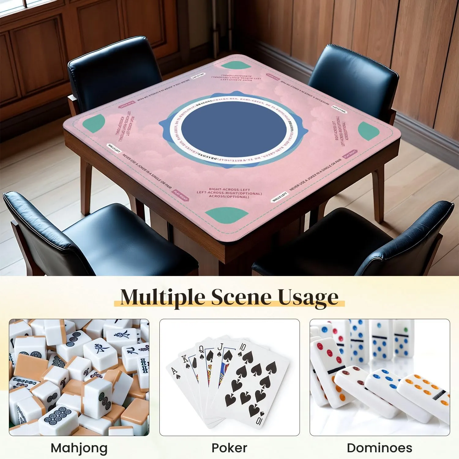 Mahjong Mat for Table White Cloud Grey Neutral Modern Abstract Clouds Sky Soft Lines Pastel 31.5" x 31.5" Non-Slip Noise-Reducing Game Mat Premium Mahjong Accessories for Poker Dominoes Board Games