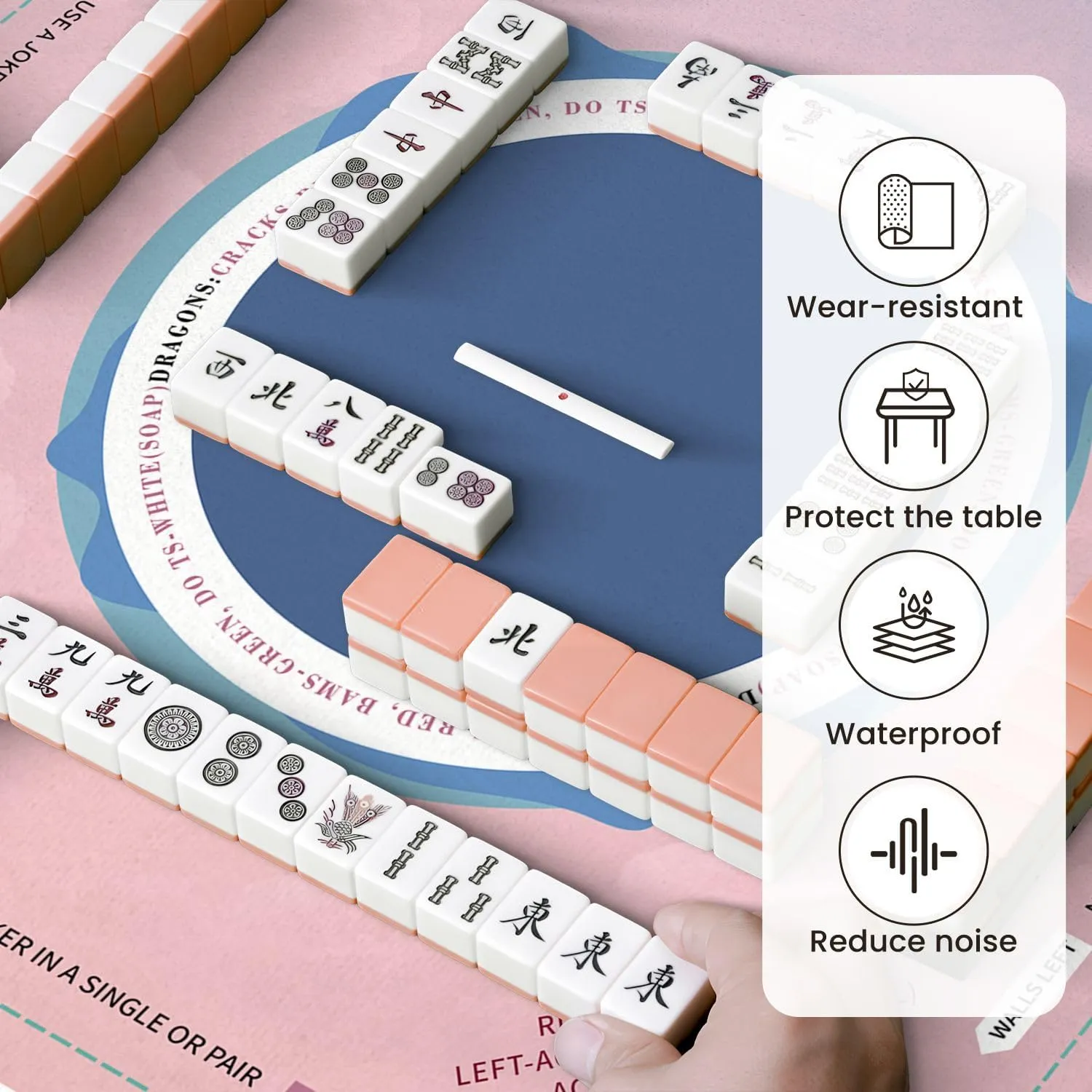 Mahjong Mat for Table White Cloud Grey Neutral Modern Abstract Clouds Sky Soft Lines Pastel 31.5" x 31.5" Non-Slip Noise-Reducing Game Mat Premium Mahjong Accessories for Poker Dominoes Board Games