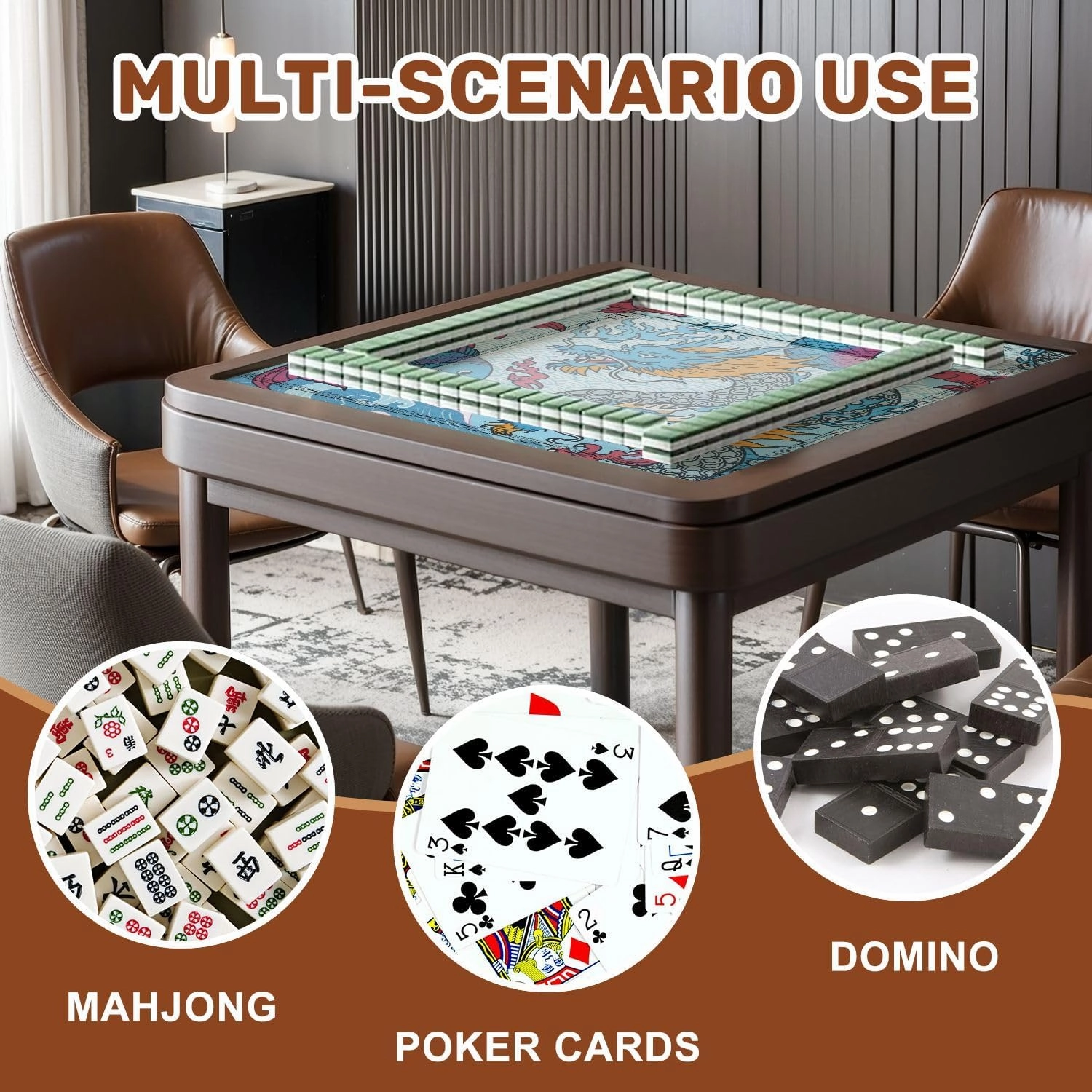 Mahjong Mat for Table Asian Dragon Japanese Fish Suitable for Fabric Like 31.5" x 31.5" Non-Slip Noise-Reducing Game Mat Premium Mahjong Accessories for Poker Dominoes Board Games