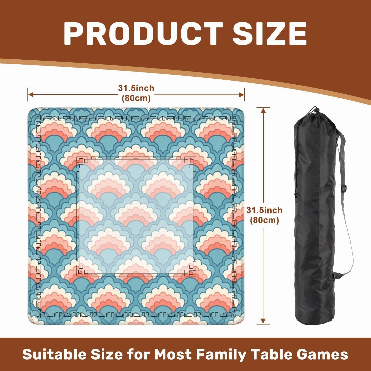 Mahjong Mat for Table Decorative Snake Skin Scales Squama Seamless Fabric Tiled Textile 31.5" x 31.5" Non-Slip Noise-Reducing Game Mat Premium Mahjong Accessories for Poker Dominoes Board Games
