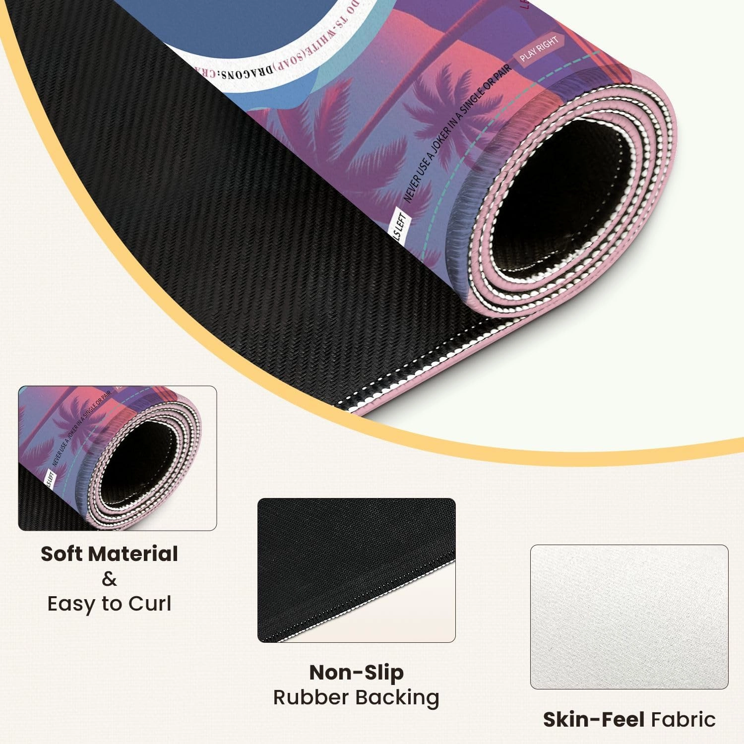 Mahjong Mat for Table Inspired by 80s Scene Wave retrowave Music 31.5" x 31.5" Non-Slip Noise-Reducing Game Mat Premium Mahjong Accessories for Poker Dominoes Board Games