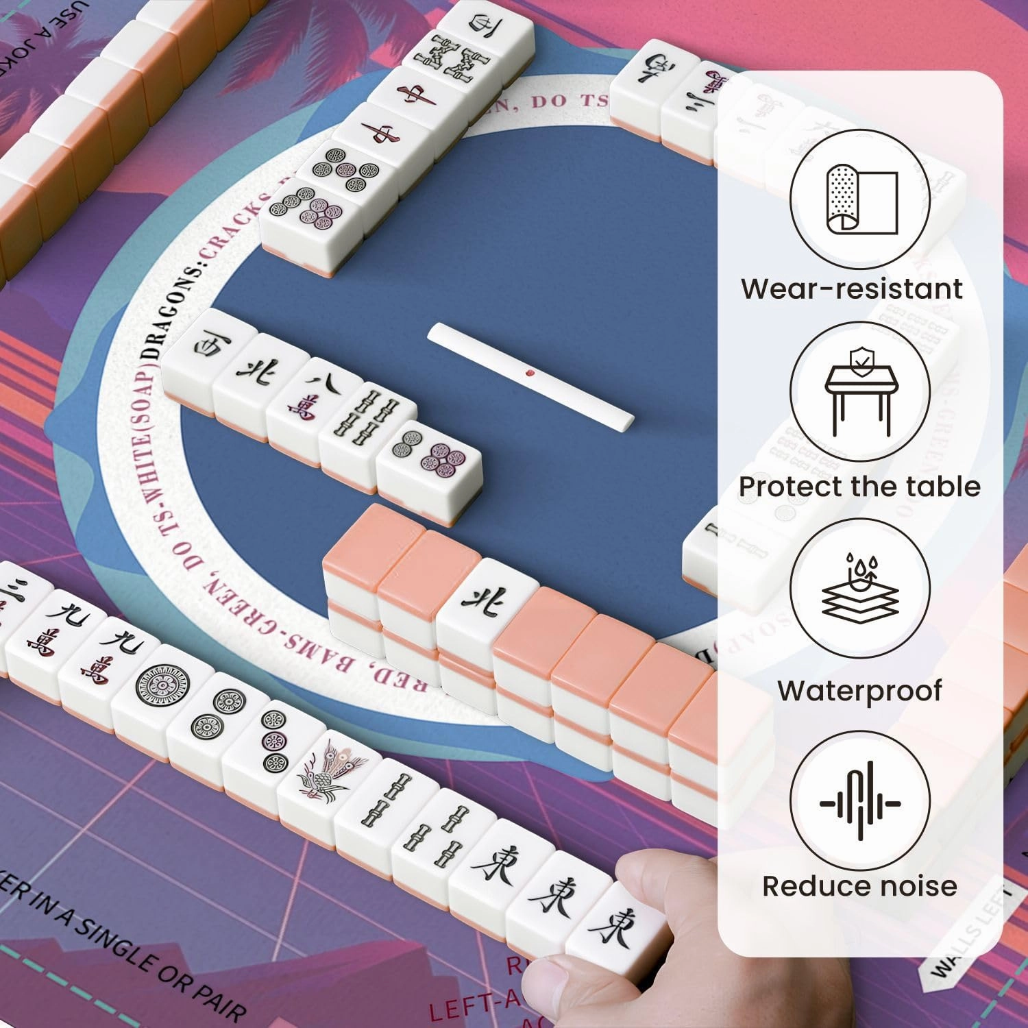 Mahjong Mat for Table Inspired by 80s Scene Wave retrowave Music 31.5" x 31.5" Non-Slip Noise-Reducing Game Mat Premium Mahjong Accessories for Poker Dominoes Board Games