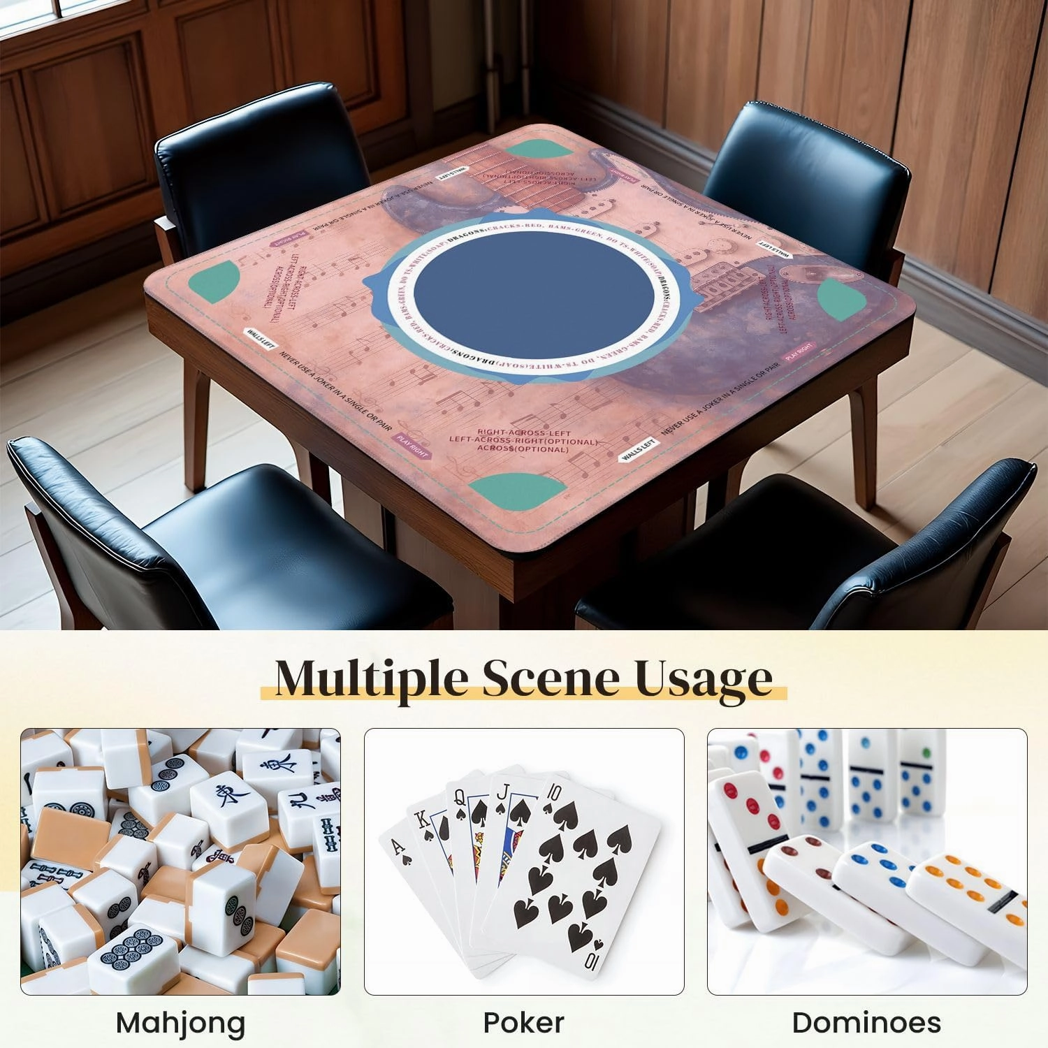 Mahjong Mat for Table Modern Blue Guitar Musical Themed Electric Sheet Music Grunge Texture 31.5" x 31.5" Non-Slip Noise-Reducing Game Mat Premium Mahjong Accessories for Poker Dominoes Board Games