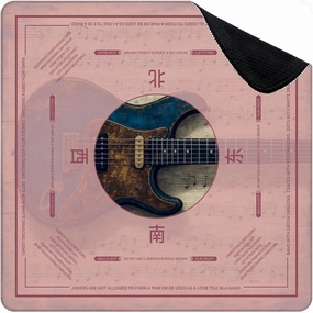 Mahjong Mat for Table Modern Blue Guitar Musical Themed Electric Sheet Music Wooden Texture 31.5" x 31.5" Non-Slip Noise-Reducing Game Mat Premium Mahjong Accessories for Poker Dominoes Board Games