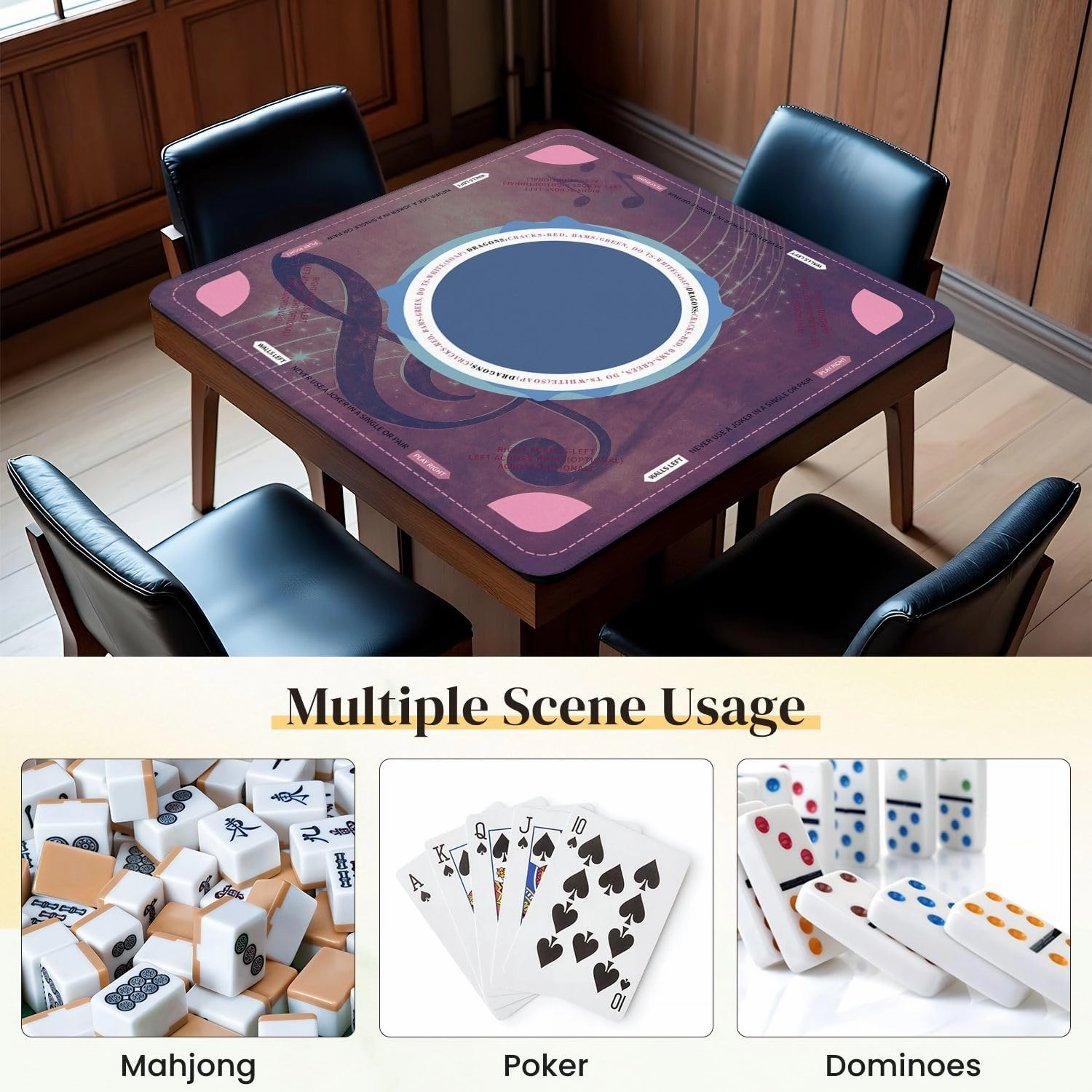 Mahjong Mat for Table Music Theme Poster Treble Clef Abstract Musical Staff 31.5" x 31.5" Non-Slip Noise-Reducing Game Mat Premium Mahjong Accessories for Poker Dominoes Board Games