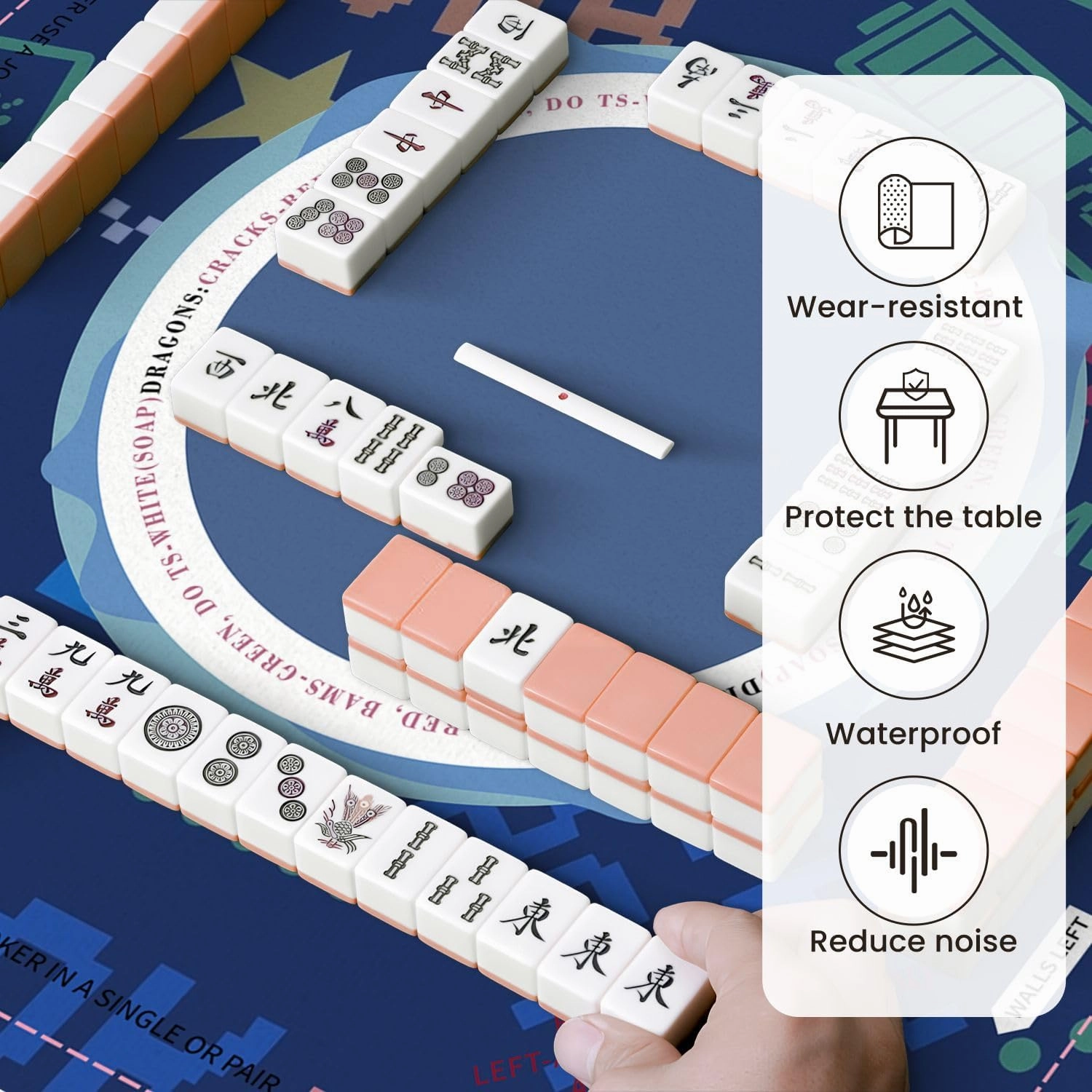 Mahjong Mat for Table seamless abstract pixel game style words for boys Textiles print t 31.5" x 31.5" Non-Slip Noise-Reducing Game Mat Premium Mahjong Accessories for Poker Dominoes Board Games