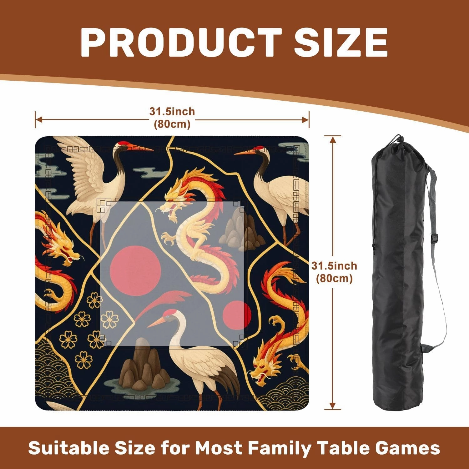 Mahjong Mat for Table Seamless Dragons kintsugi Style Oriental Trendy Print 31.5" x 31.5" Non-Slip Noise-Reducing Game Mat Premium Mahjong Accessories for Poker Dominoes Board Games
