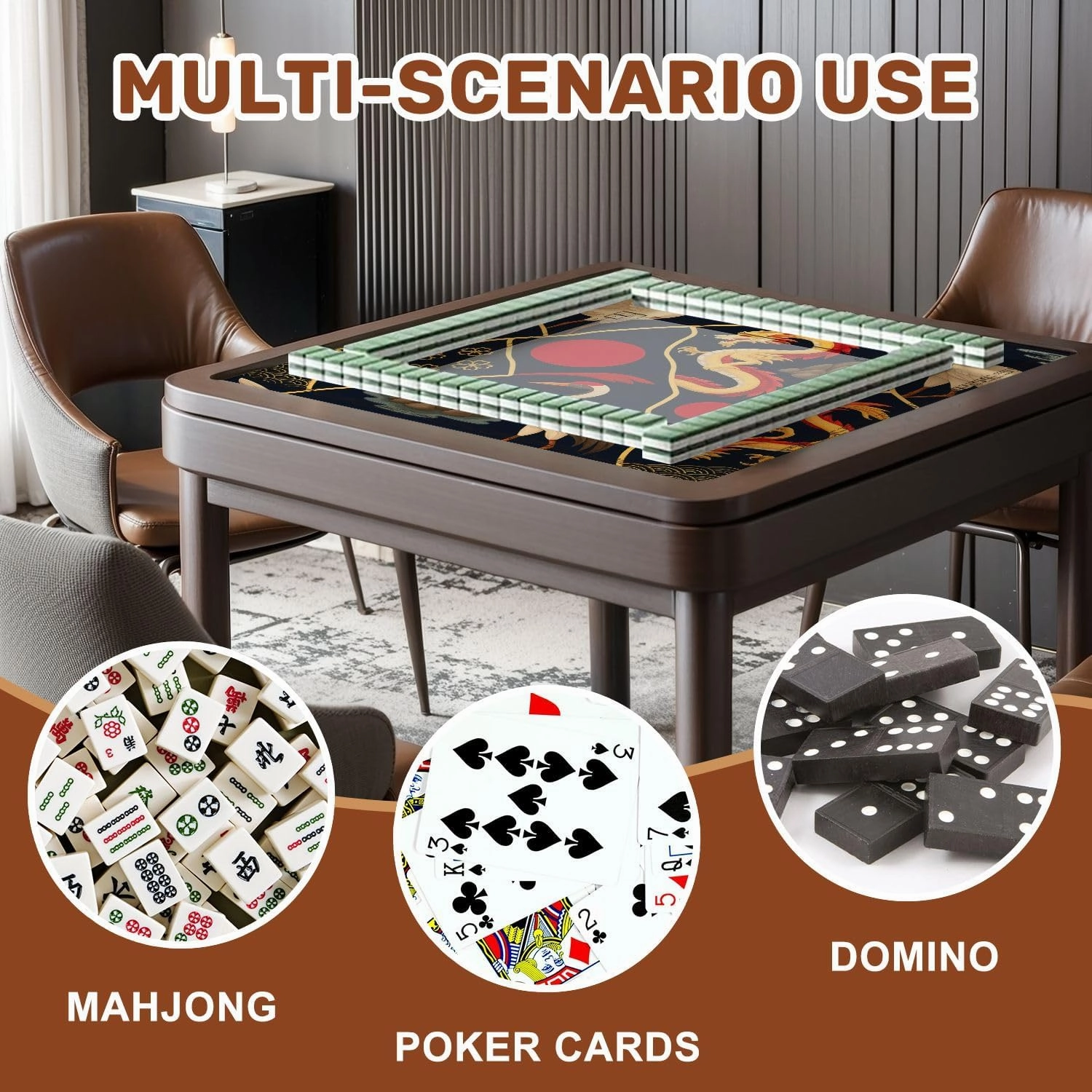 Mahjong Mat for Table Seamless Dragons kintsugi Style Oriental Trendy Print 31.5" x 31.5" Non-Slip Noise-Reducing Game Mat Premium Mahjong Accessories for Poker Dominoes Board Games