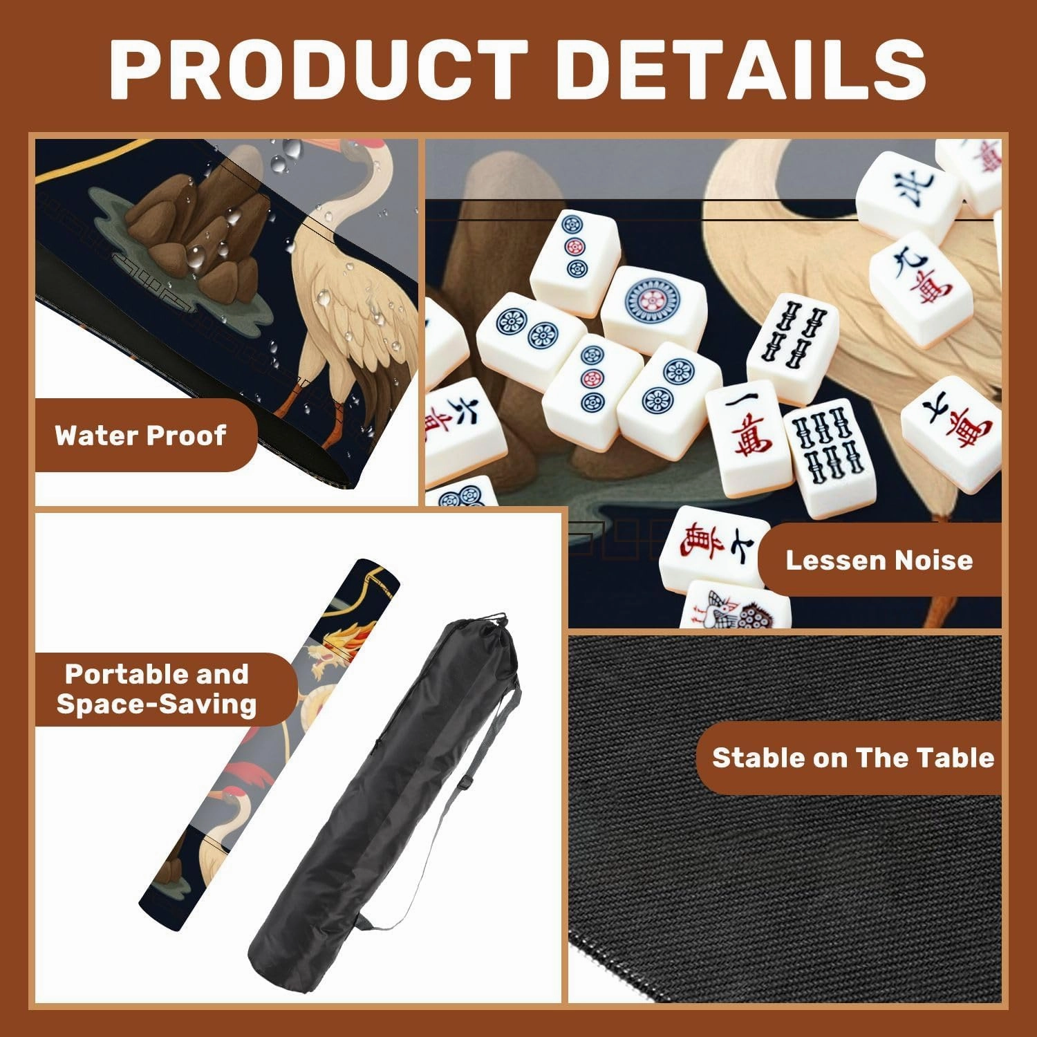 Mahjong Mat for Table Seamless Dragons kintsugi Style Oriental Trendy Print 31.5" x 31.5" Non-Slip Noise-Reducing Game Mat Premium Mahjong Accessories for Poker Dominoes Board Games