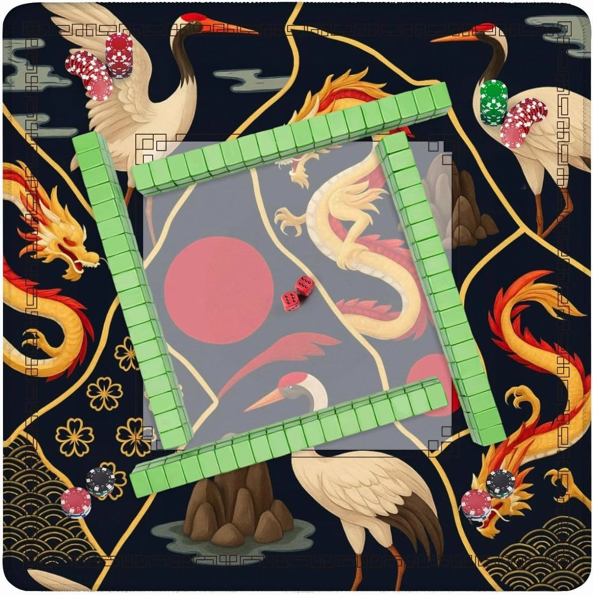 Mahjong Mat for Table Seamless Dragons kintsugi Style Oriental Trendy Print 31.5" x 31.5" Non-Slip Noise-Reducing Game Mat Premium Mahjong Accessories for Poker Dominoes Board Games