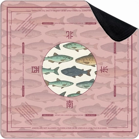 Mahjong Mat for Table Seamless Vintage Hand Drawn Fishes 31.5" x 31.5" Non-Slip Noise-Reducing Game Mat Premium Mahjong Accessories for Poker Dominoes Board Games