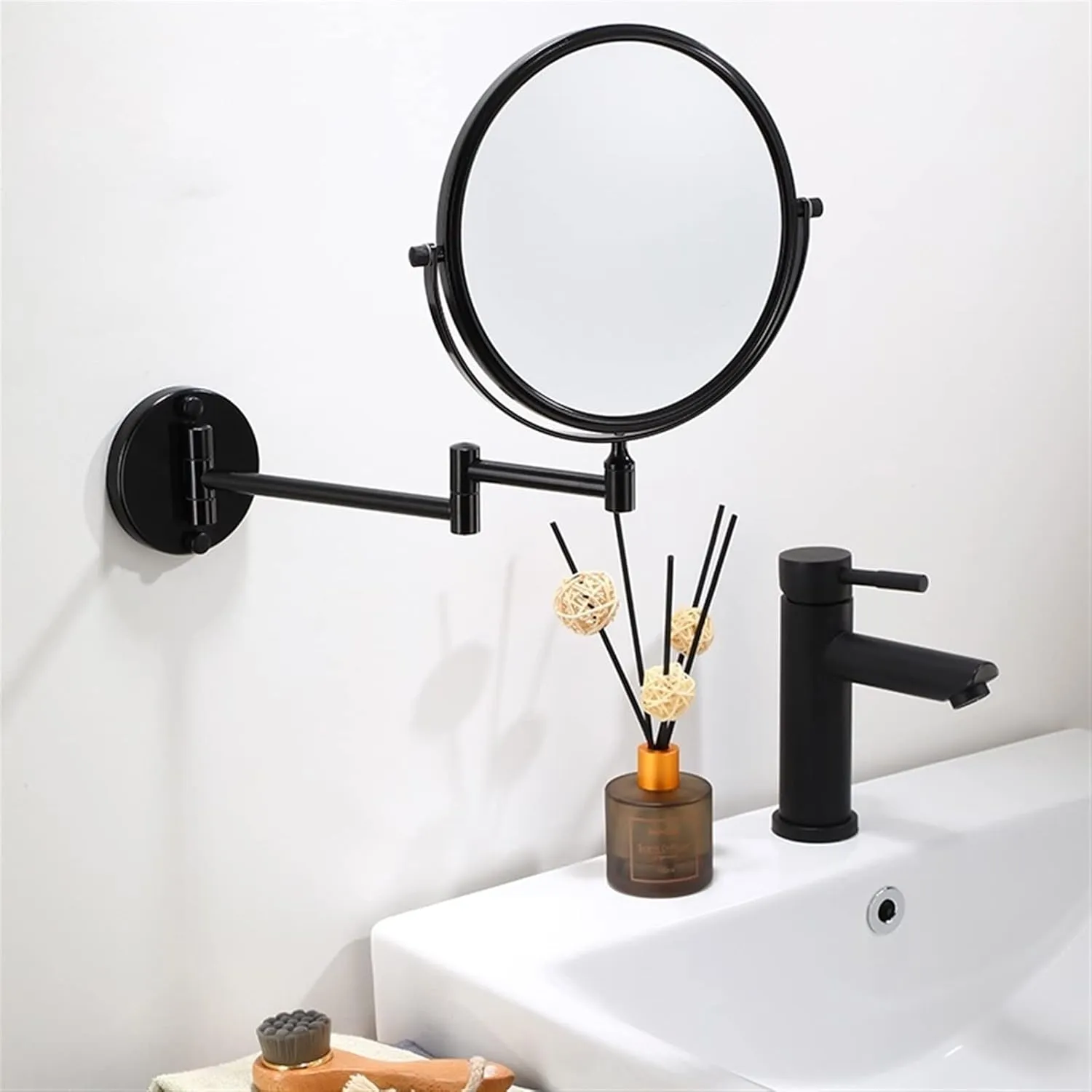 Makeup Mirror Double-Sided Magnifying Makeup Mirror 8" Diameter 3X Magnification Tabletop Mirror with 360 Rotation Adjustable Wall Mounted (Color : Gold)
