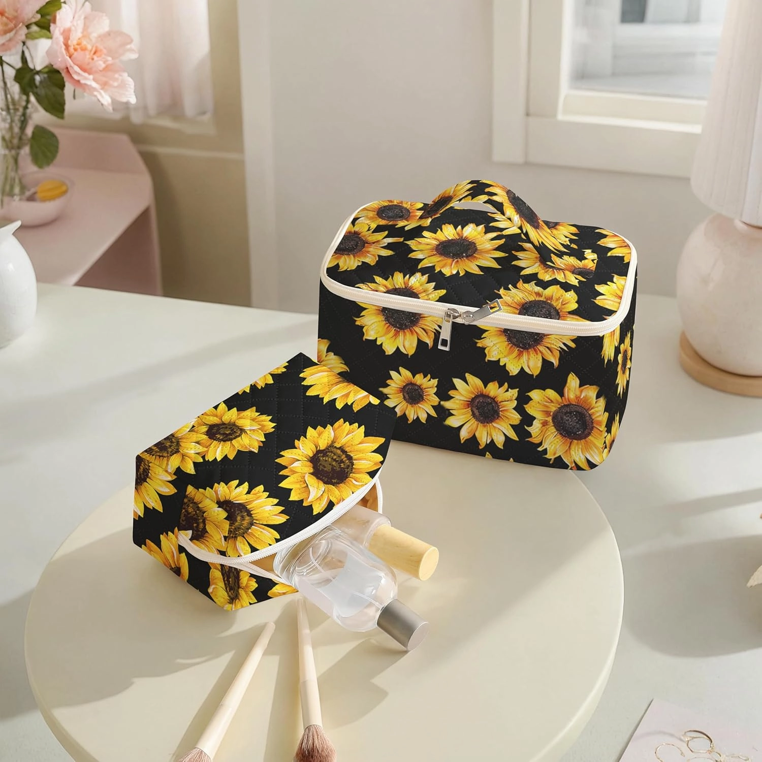 Makeup Bag,Travel Toiletry Organizer,Cute Quilted Cotton Cosmetic Pouch,Portable Make Up Bags For Women Friendship Gift Set