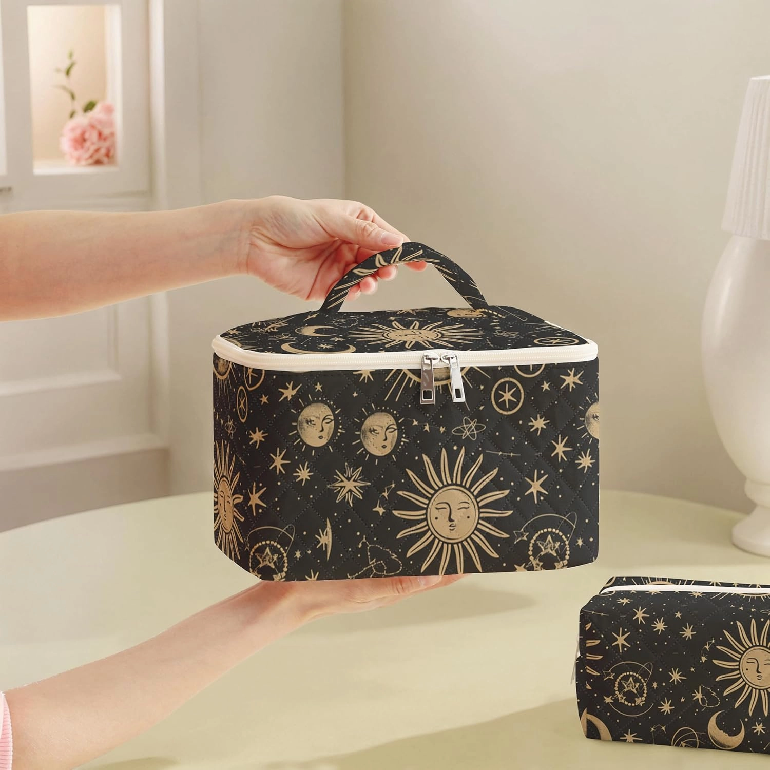 Makeup Bag,Travel Toiletry Organizer,Cute Quilted Cotton Cosmetic Pouch,Portable Make Up Bags For Women Friendship Gift Set