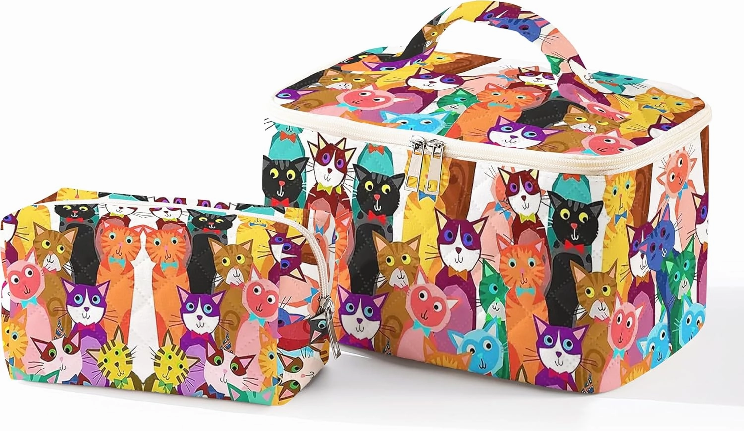 Makeup Bag,Travel Toiletry Organizer,Cute Quilted Cotton Cosmetic Pouch,Portable Make Up Bags For Women Friendship Gift Set