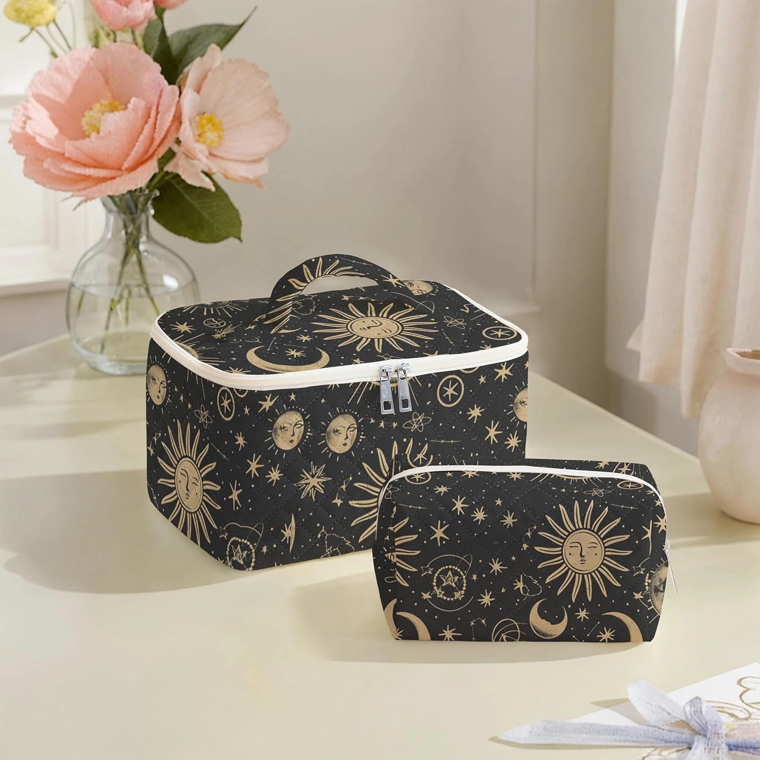 Makeup Bag,Travel Toiletry Organizer,Cute Quilted Cotton Cosmetic Pouch,Portable Make Up Bags For Women Friendship Gift Set
