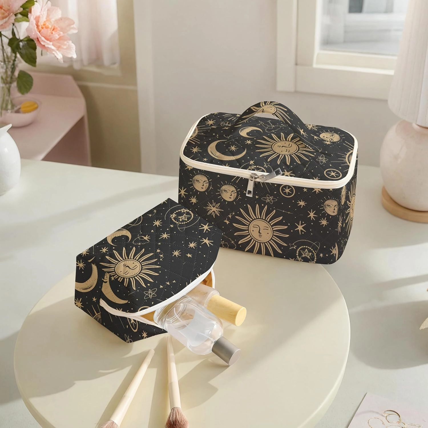 Makeup Bag,Travel Toiletry Organizer,Cute Quilted Cotton Cosmetic Pouch,Portable Make Up Bags For Women Friendship Gift Set