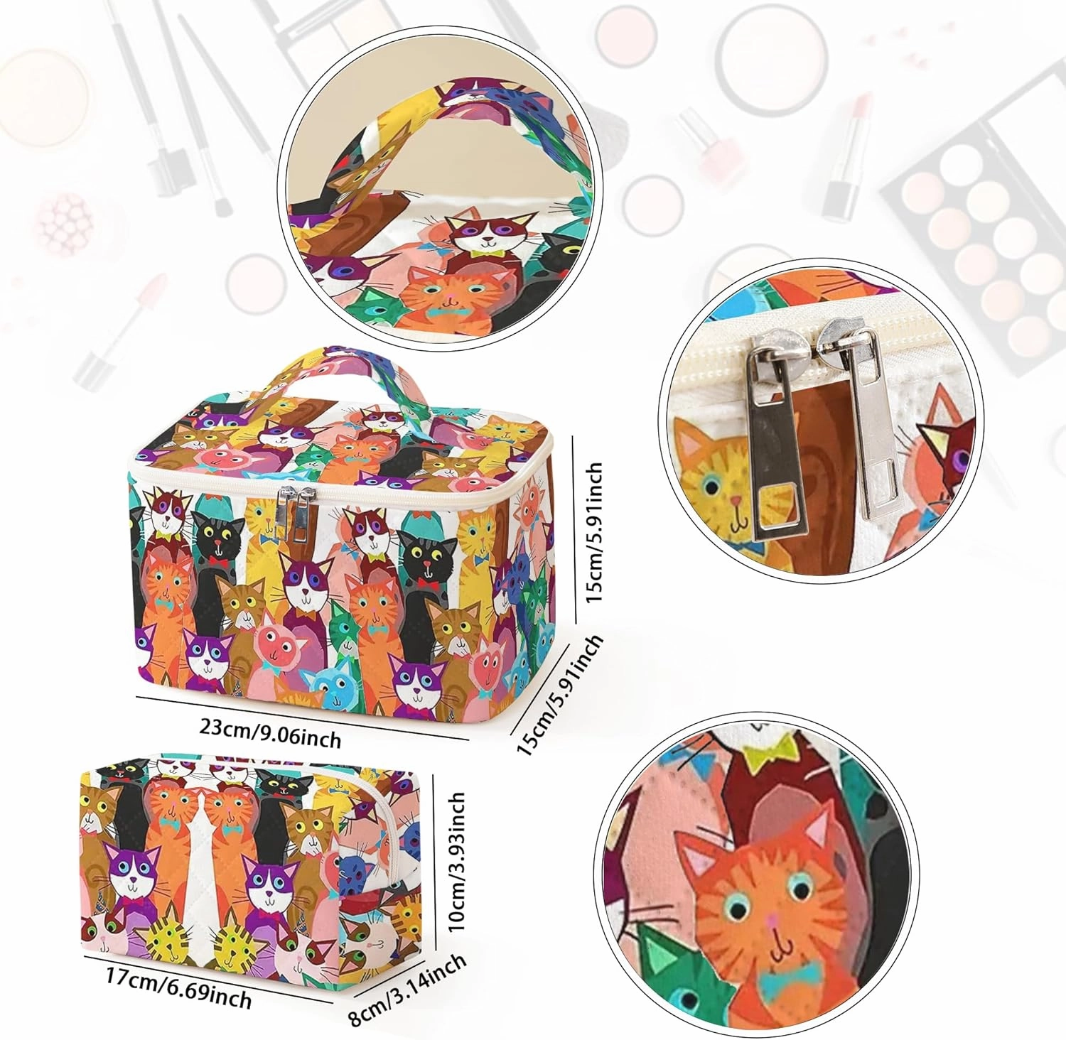 Makeup Bag,Travel Toiletry Organizer,Cute Quilted Cotton Cosmetic Pouch,Portable Make Up Bags For Women Friendship Gift Set