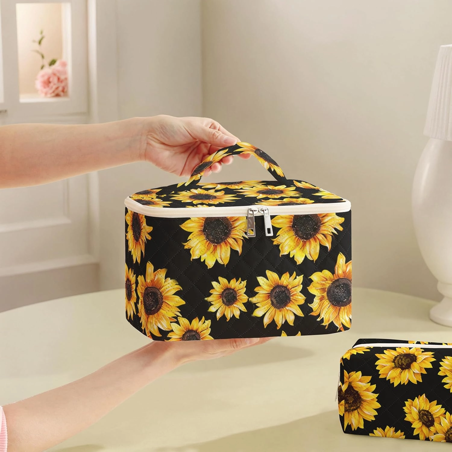Makeup Bag,Travel Toiletry Organizer,Cute Quilted Cotton Cosmetic Pouch,Portable Make Up Bags For Women Friendship Gift Set