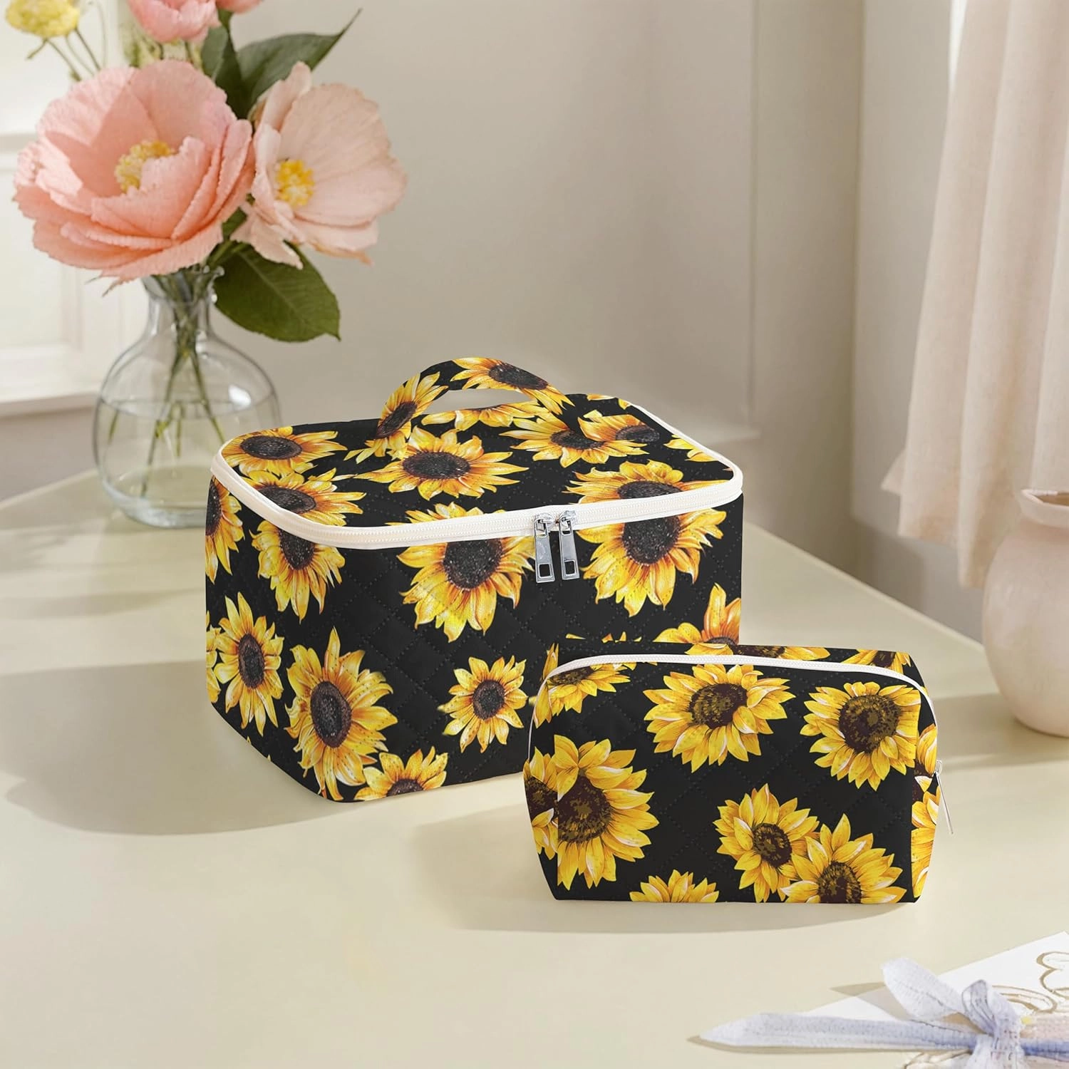 Makeup Bag,Travel Toiletry Organizer,Cute Quilted Cotton Cosmetic Pouch,Portable Make Up Bags For Women Friendship Gift Set