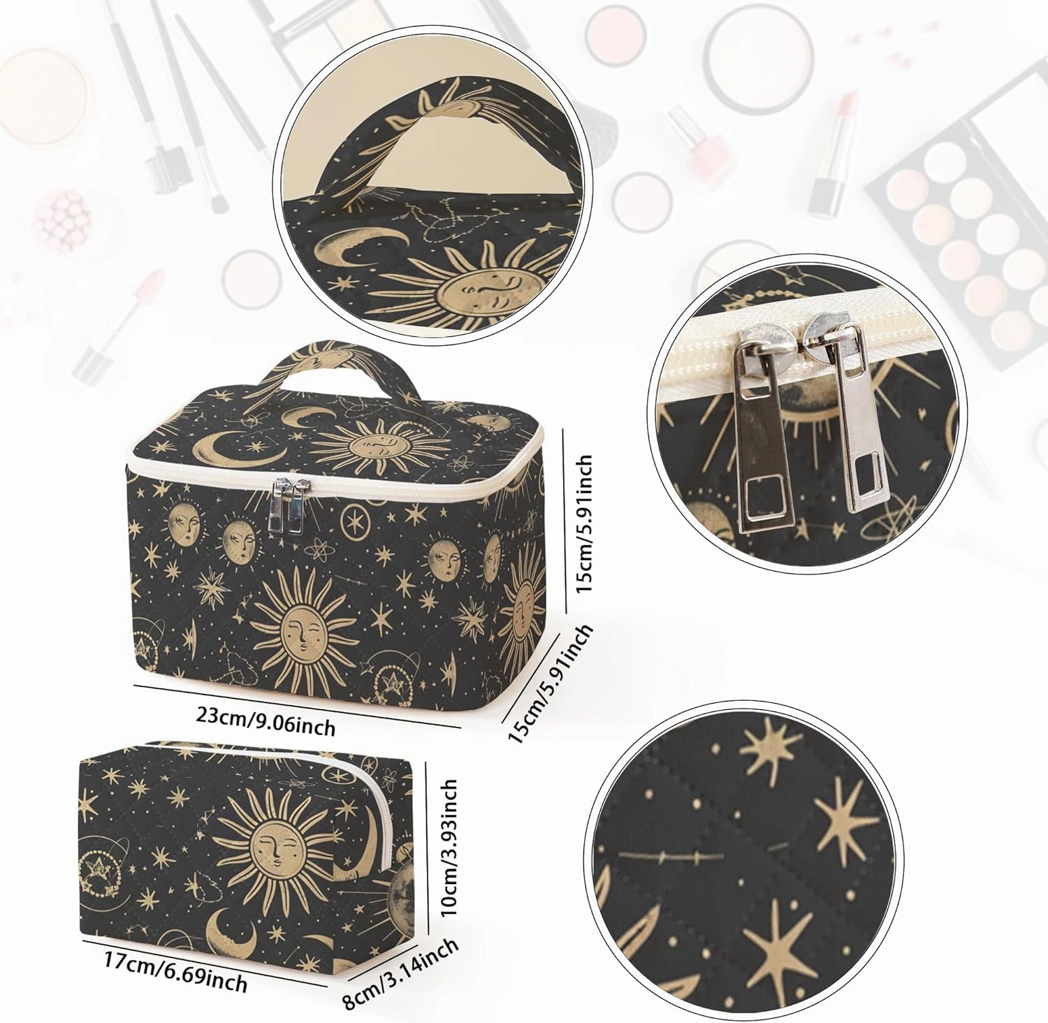 Makeup Bag,Travel Toiletry Organizer,Cute Quilted Cotton Cosmetic Pouch,Portable Make Up Bags For Women Friendship Gift Set