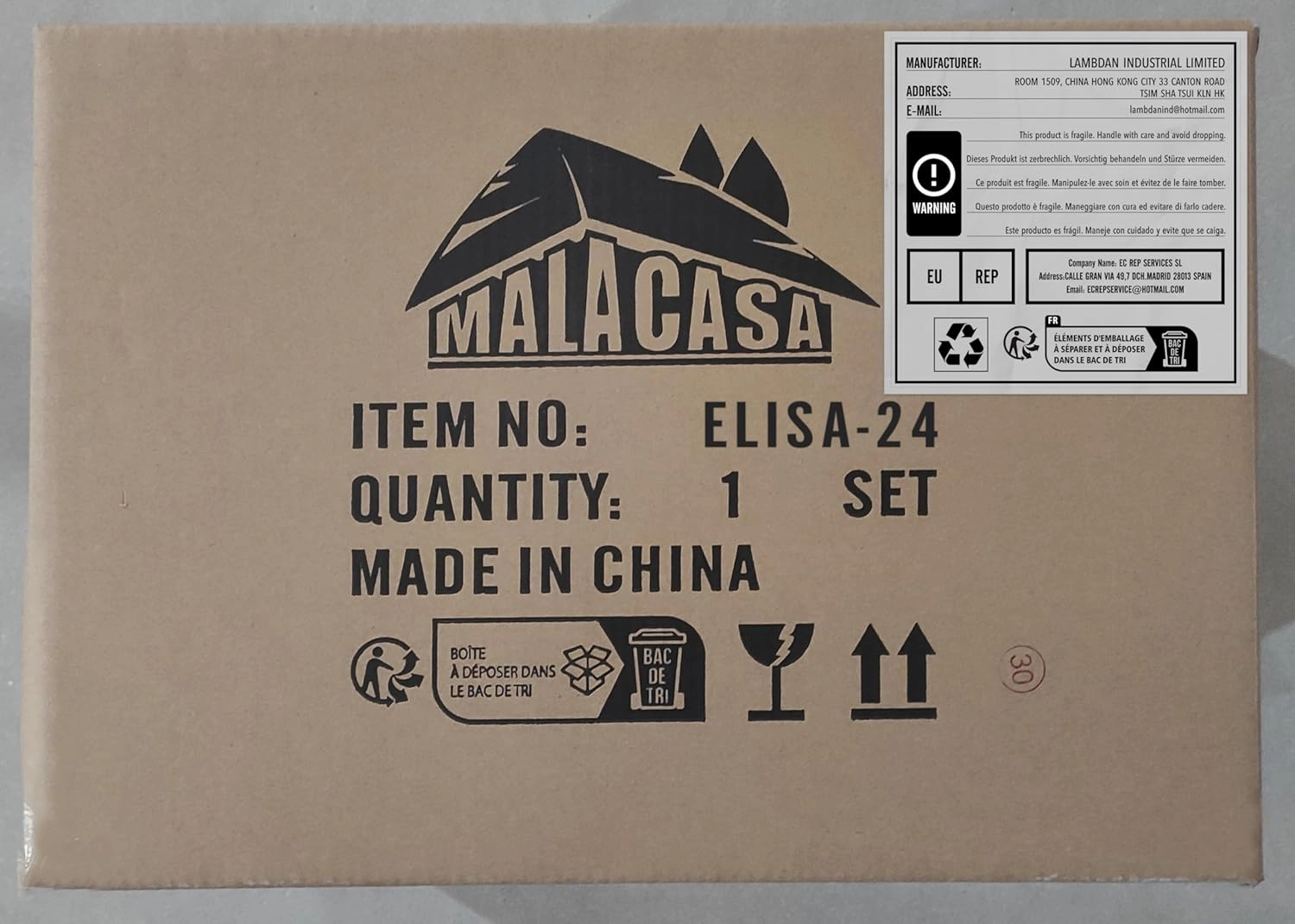 MALACASA Dinnerware Sets, 24-Piece Porcelain Square Dishes, Grey White Ceramic Dish Set for 6, Chip and Scratch Resistant Plates and Bowls Sets, Series ELISA