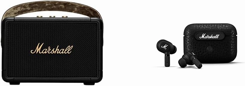 Marshall Kilburn II Bluetooth Portable Speaker - Black & Brass & Motif True Wireless Noise Canceling Headphones, Black