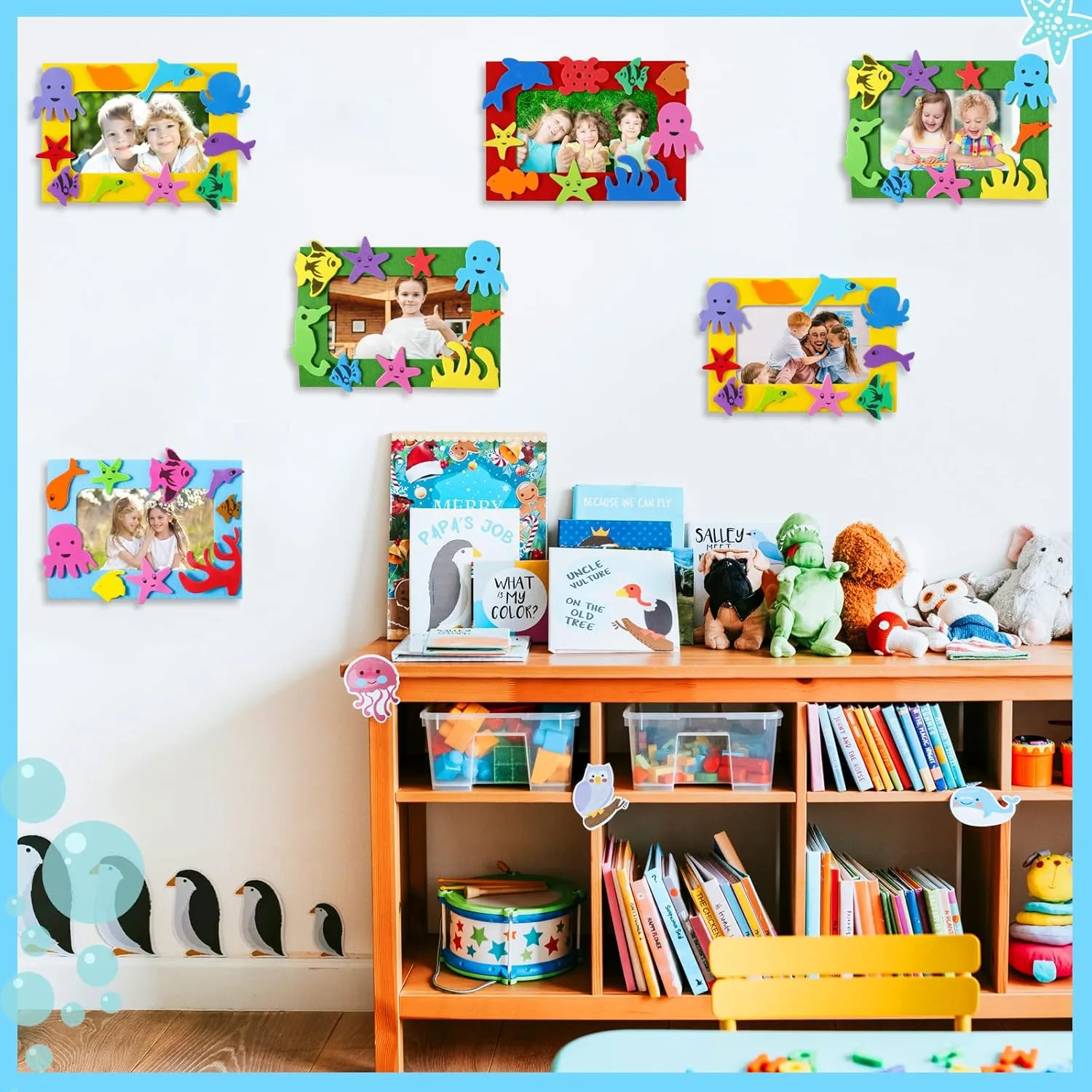 Marsui 232 Pieces Summer Ocean Beach DIY 5'' x 7'' Picture Frame Craft Kit 32 Summer Under The Sea Felt Photo Frames and 200 Foam Stickers for Holiday Game Activities(Fish,Lovely Color)