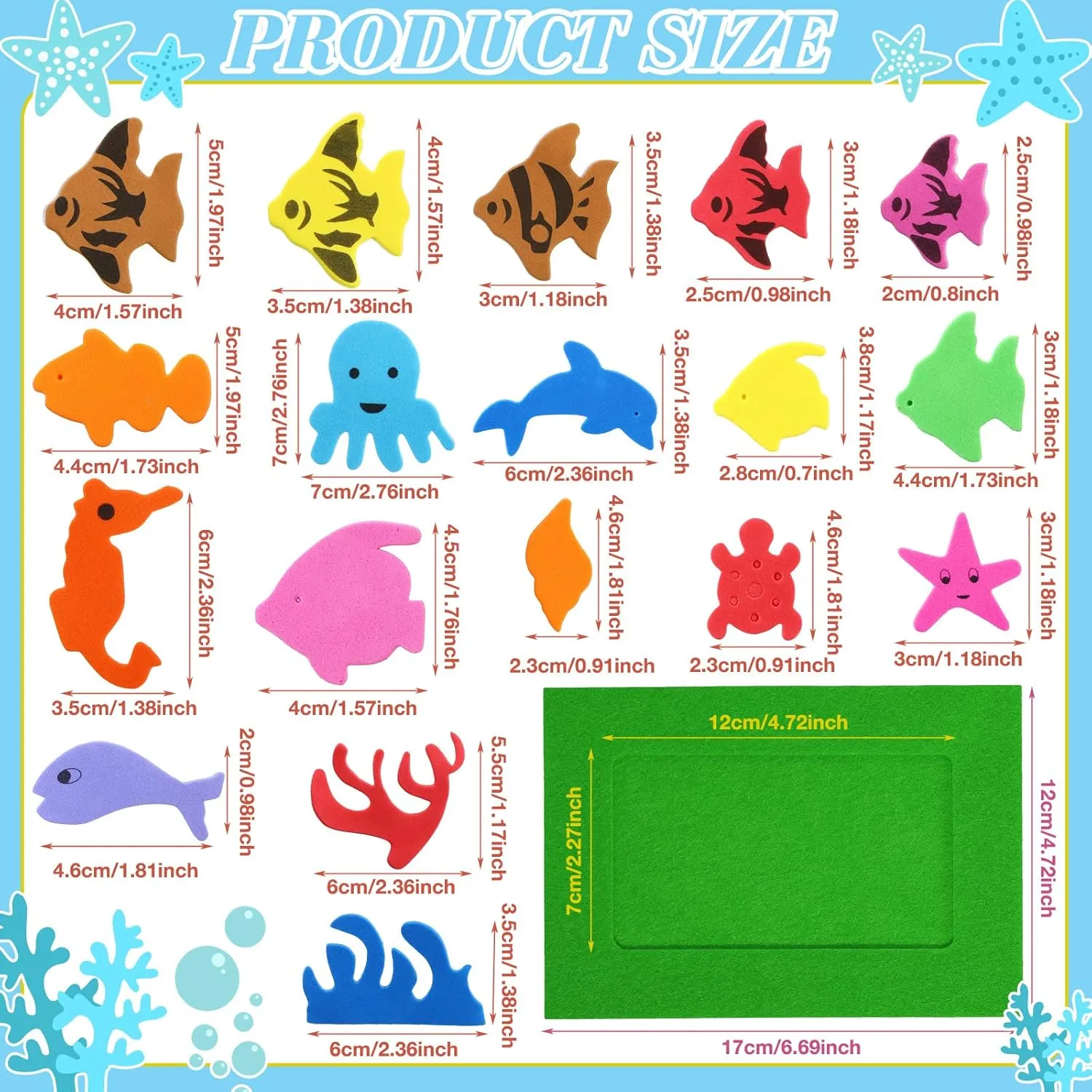 Marsui 232 Pieces Summer Ocean Beach DIY 5'' x 7'' Picture Frame Craft Kit 32 Summer Under The Sea Felt Photo Frames and 200 Foam Stickers for Holiday Game Activities(Fish,Lovely Color)