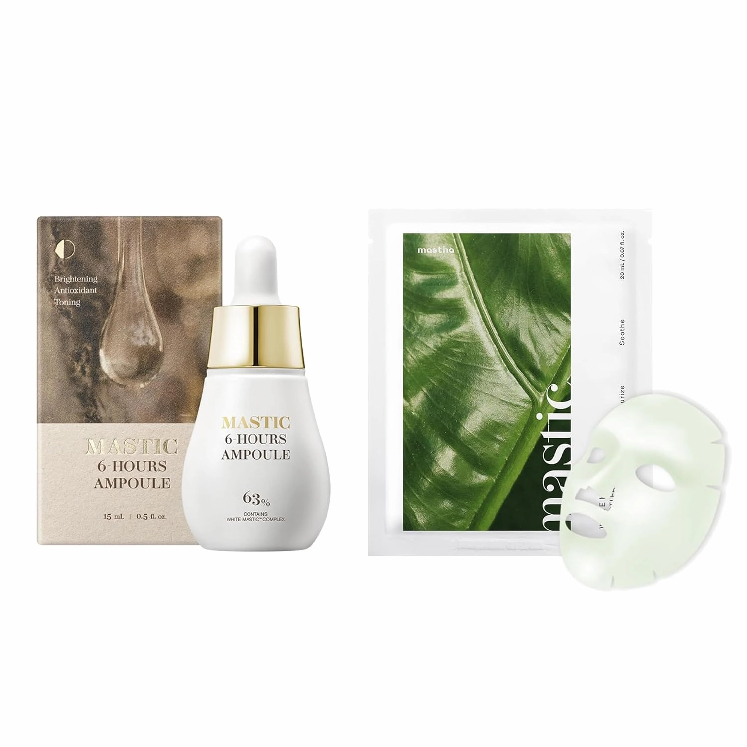 MASTINA Mastic Ampoule Serum Spoid Type (Dropper Type, 0.5fl oz) and MASTINA White Mastic Face Mask (Heartleaf Calming, 4 pc)