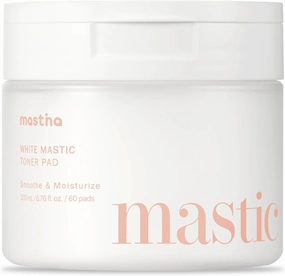 MASTINA White Mastic Toner Pad (60 Count) 100% Vegan Cotton Rounds. Improve Skin Texture & Remove Residual Impurities
