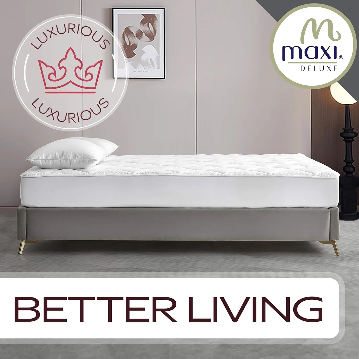 MAXI King Size Mattress Pad - Luxurious Cotton Sateen Mattress Protector - Soft, Comfortable, and Breatheable Mattress Cover - Mattress Pad Protects Mattress from Dust, Dirt, Spills, and Stains.