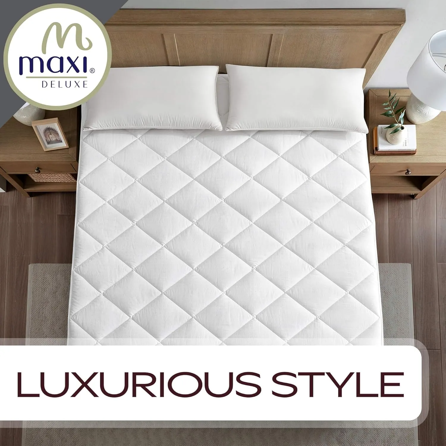 MAXI King Size Mattress Pad - Luxurious Cotton Sateen Mattress Protector - Soft, Comfortable, and Breatheable Mattress Cover - Mattress Pad Protects Mattress from Dust, Dirt, Spills, and Stains.