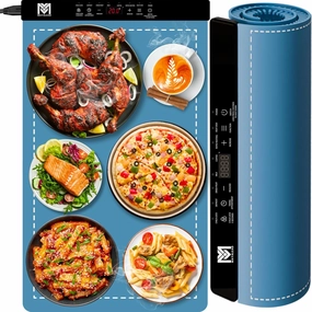 MAYALEAD Electric Warming Mat for Food with Child Lock - 6 Temperature Settings and 6 Hours Timer Food Warming Mat with Graphene Fast Full Surface Heating Portable & Rollable Pad for Parties