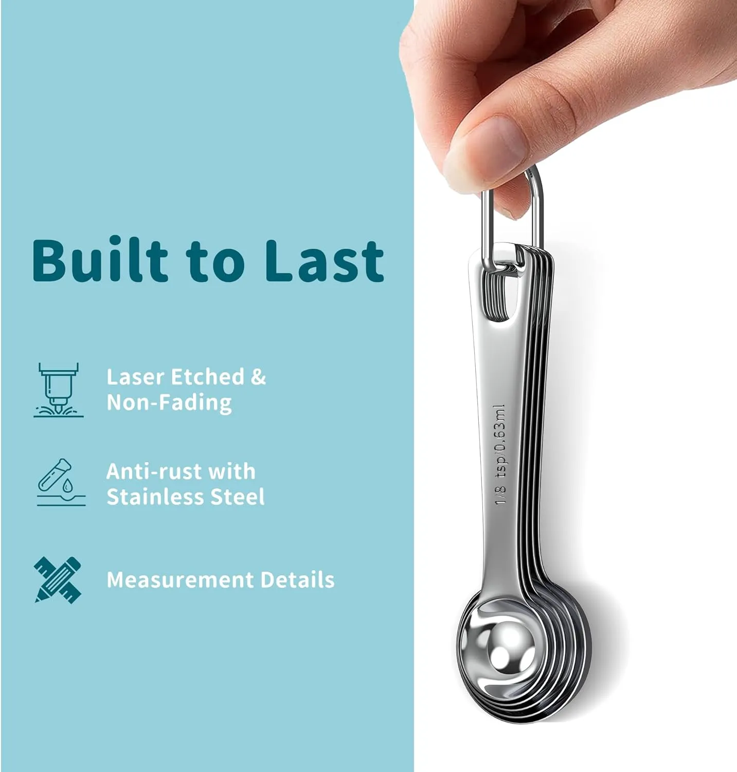 Measuring Cups and Spoons Set, Stainless Steel Measuring Cups Measuring Spoons with Easy to Read Markings, Ideal Kitchen Gadgets for Cooking & Baking, 12 Pack