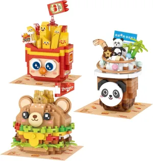 MEIEST 3-Packs Food Building Blocks Model Set,Cute Simulation Dessert Collection Particle Construction Building Bricks Toy,Home Decor (Cute Fast Food)