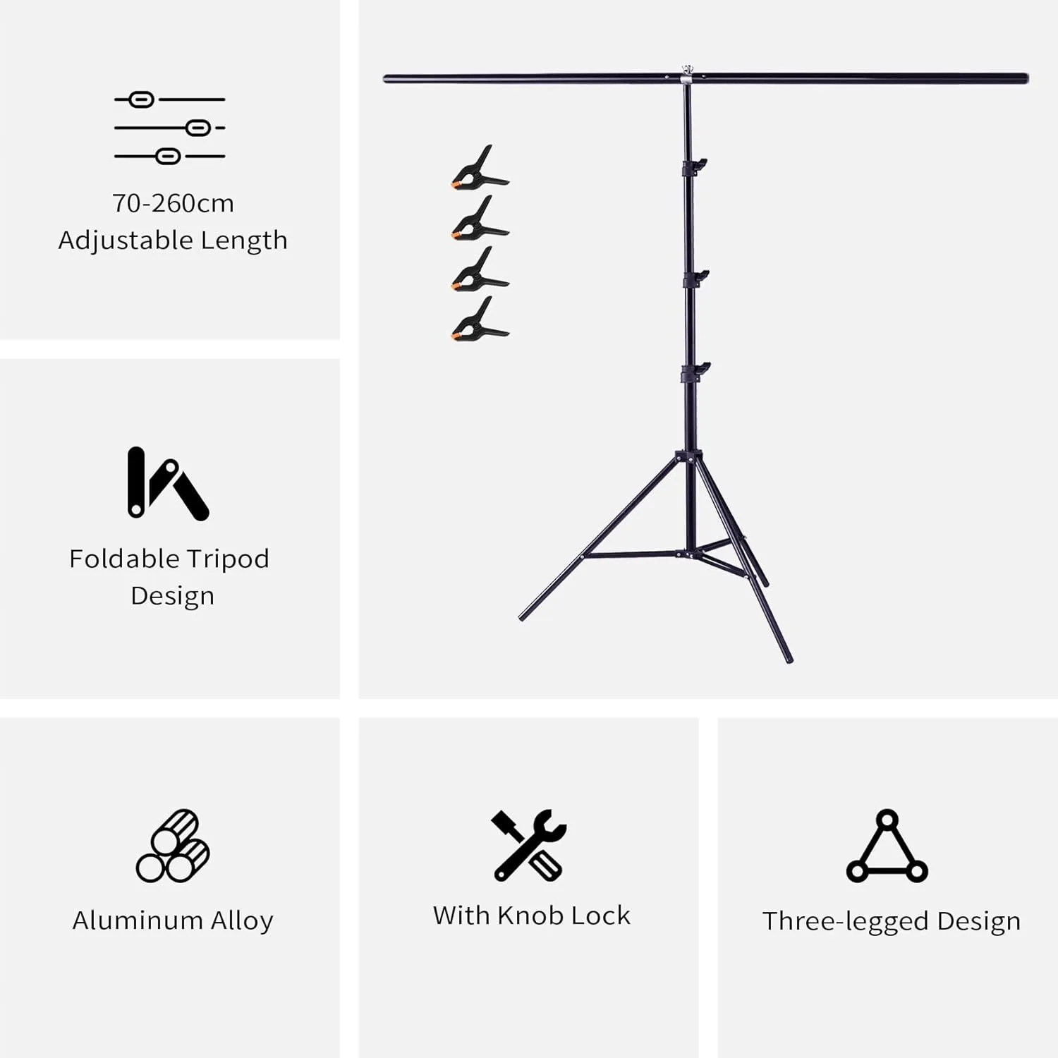 Meking T-Shape Photo Backdrop Stand, 8.56 x 6.56ft PVC Background Photography Support Stand System Kit with Carrying Bag & 4 Spring Clamps