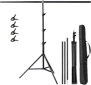 Meking T-Shape Photo Backdrop Stand, 8.56 x 6.56ft PVC Background Photography Support Stand System Kit with Carrying Bag & 4 Spring Clamps