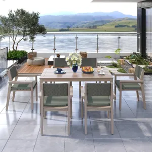 Merax 63" Outdoor Patio 7-Pieces Dining Set 1 Table and 6 Chairs with Rattan Backrest and Removable Cushions for Backyard,White Washed