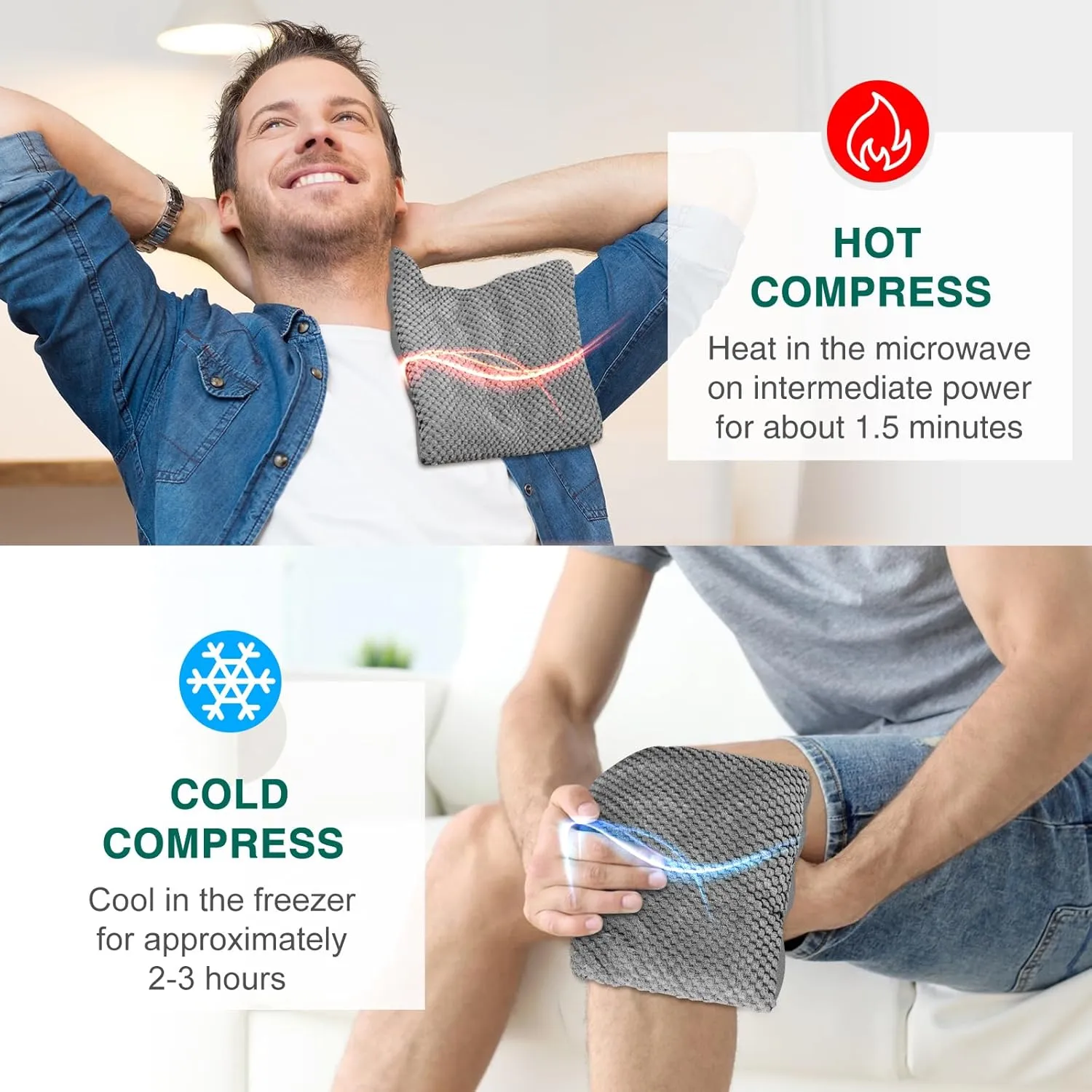 Microwavable Heating Pads 15 * 9", Weighted Moist Microwave Heat Pad for Cramps Neck Shoulder, Back Pain Relief, Warm Compress Rice Bean Bag Hot Pack for Muscles Ache, Joints, Unscented, 2 pack