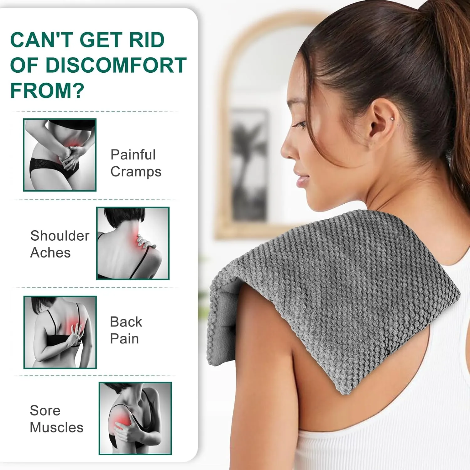 Microwavable Heating Pads 15 * 9", Weighted Moist Microwave Heat Pad for Cramps Neck Shoulder, Back Pain Relief, Warm Compress Rice Bean Bag Hot Pack for Muscles Ache, Joints, Unscented, 2 pack