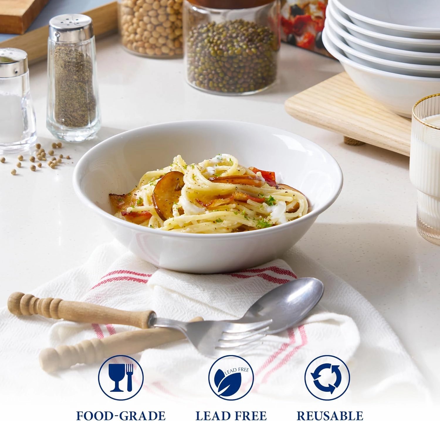 Minh Long 22 oz Cereal Bowls Set of 6 – 7.09 Inch White Porcelain Bowls for Breakfast, Rice, Dessert or Small Meals – Microwave & Dishwasher Safe - Ideal for Father's Day