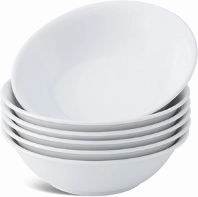 Minh Long 22 oz Cereal Bowls Set of 6 – 7.09 Inch White Porcelain Bowls for Breakfast, Rice, Dessert or Small Meals – Microwave & Dishwasher Safe - Ideal for Father's Day