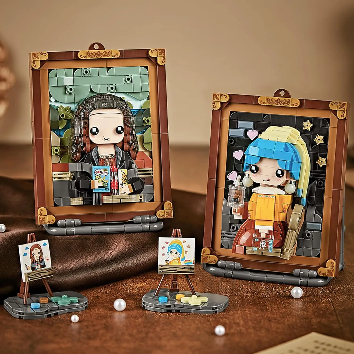 Mini Building Blocks Cute 3D Painting Model Set,Simulation Particle Stereograph Collection Construction Building Bricks Toy,Home Decor,14 (Mona Lisa)