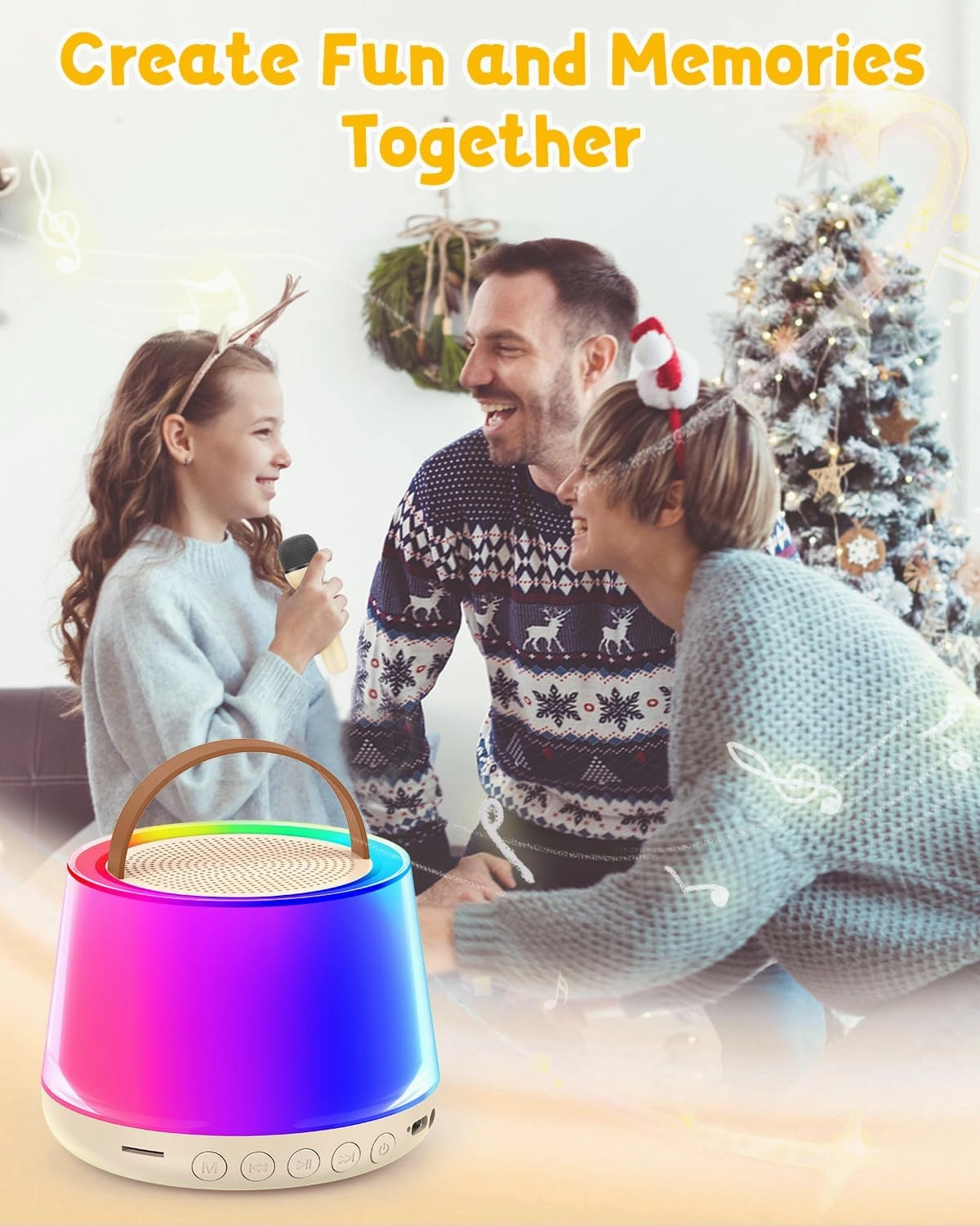 Mini Karaoke Machine for Kids, Portable Bluetooth Speaker with 2 Wireless Microphones and Led Light, Birthday Gifts for 4 5 6 7 8 9 10 11 12 Year Old Girl, Kid Karaoke Machine Toys, Beige