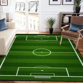 Modern Green Grass Sports Area Rug, White Football Field Grassland Interior Rug for Decoration Super Soft Portable Thickening for Living Room Bedroom Study 5ftx3.3ft