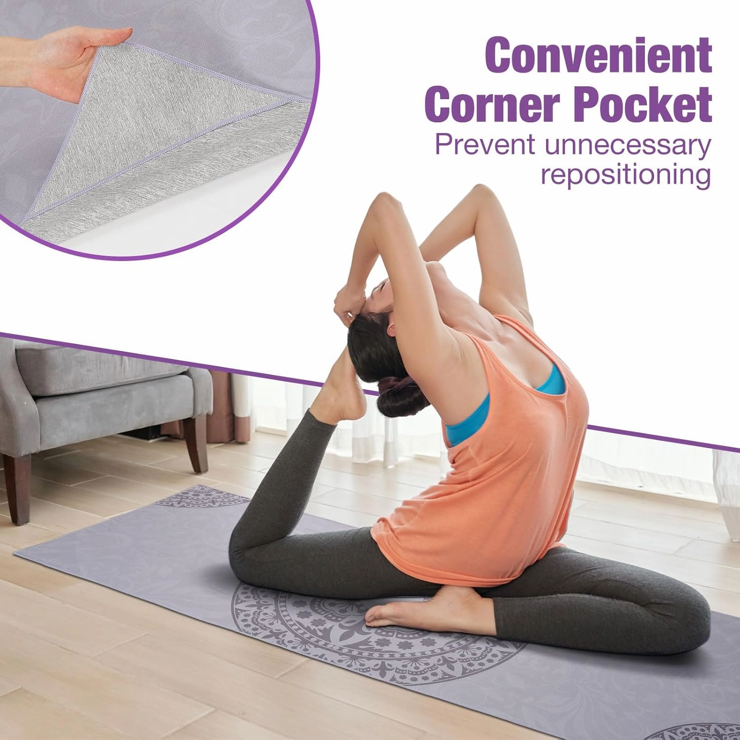 MoKo Yoga Towel, Non Slip Hot Yoga Mat Yoga Blanket Printing Pattern Quick Dry with Corner Pocket for Bikram, Pilates, Gym Workout, Outdoor Picnic