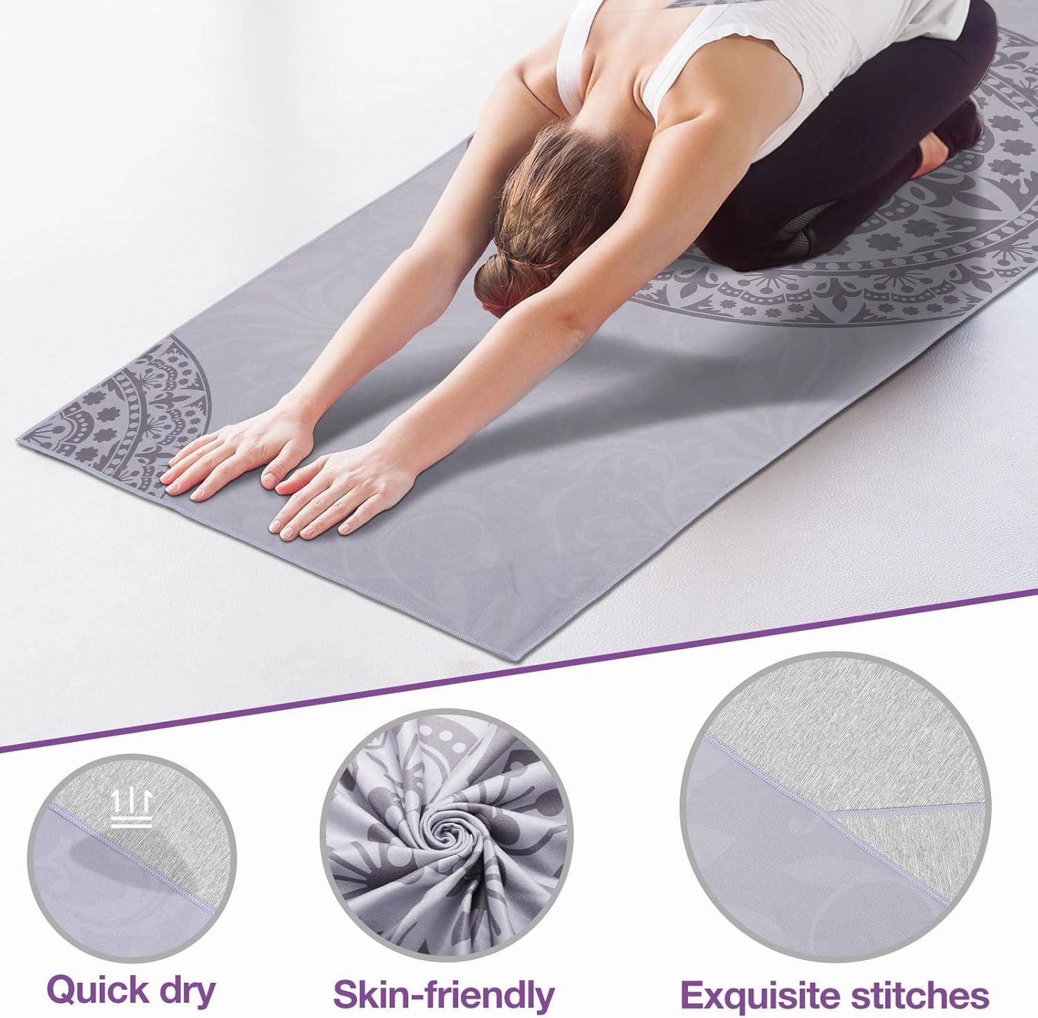 MoKo Yoga Towel, Non Slip Hot Yoga Mat Yoga Blanket Printing Pattern Quick Dry with Corner Pocket for Bikram, Pilates, Gym Workout, Outdoor Picnic
