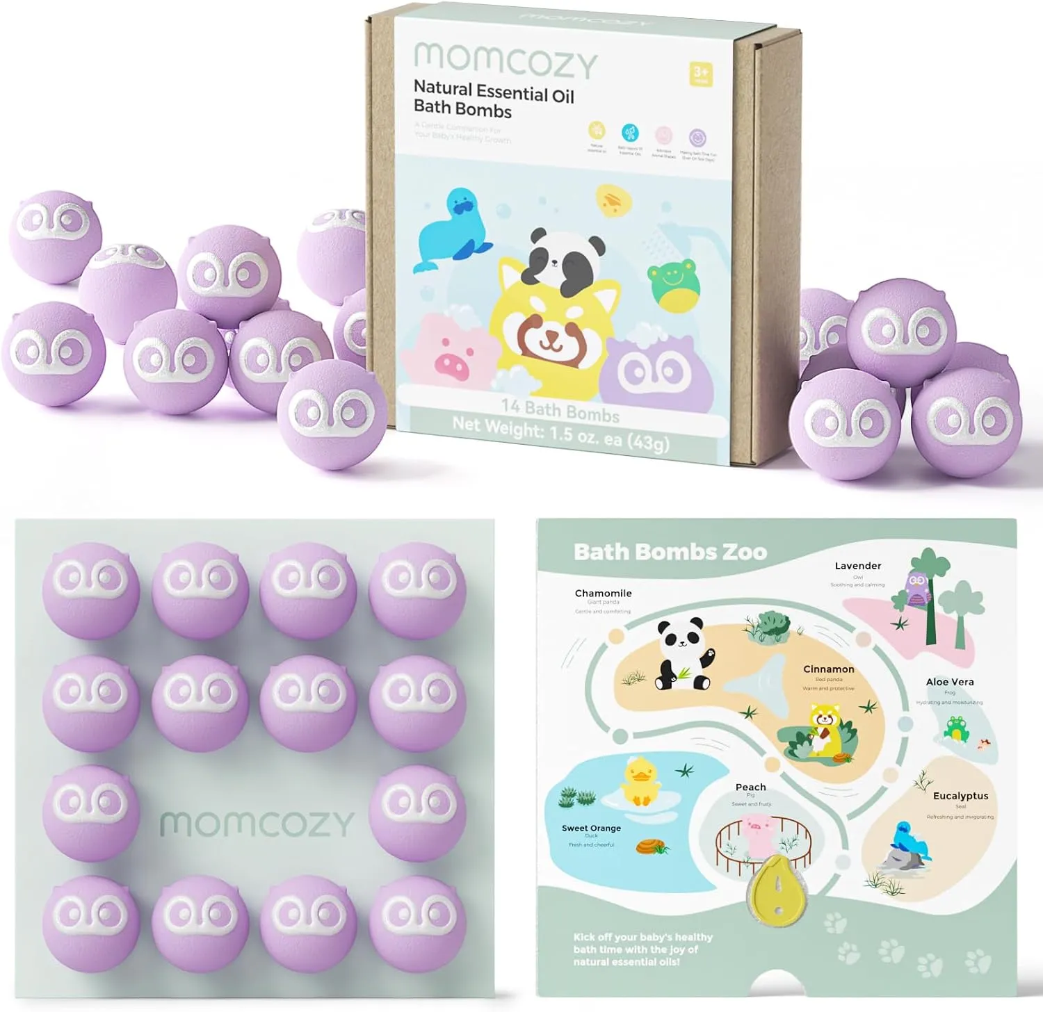 Momcozy Natural&Organic Essential Oil Bath Bombs,14 Pcs Bubble Bath Fizzy Balls with Cute Owl Animal Shapes,Bath Bombs Gift Set for Kids Girls Boys Toddler, Ideal Gift for Birthday, Bath Bomb Kit