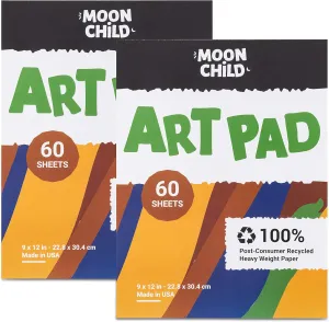 Moon Child Art Paper Pad 2-Pack for Finger Painting, Drawing and Coloring, 60 Sheets, Kid’s and Toddler’s Multimedia Paint Use, Unwaxed Heavy Stock for Crayons and Projects